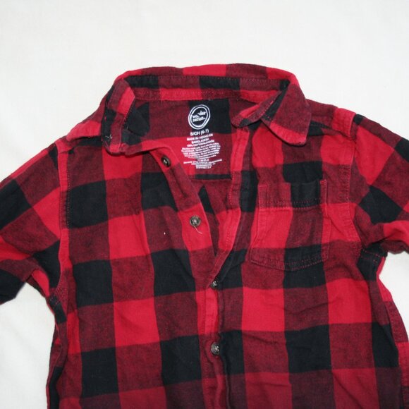 🍁 CHECKER OMBRE FLANNEL SHIRT RED BLACK BUTTON DOWN TOP PLAID WARM KID BOY 6 7 - Picture 7 of 15